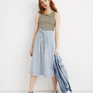 Madewell Tie Palisade Button-Front Midi Skirt in Pilar Stripe